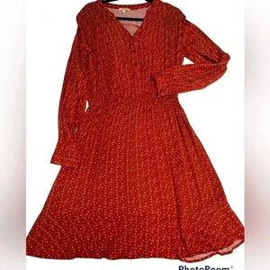 Kori America V-Neck long‎ sleeves ruffle hem dress Sz Medium